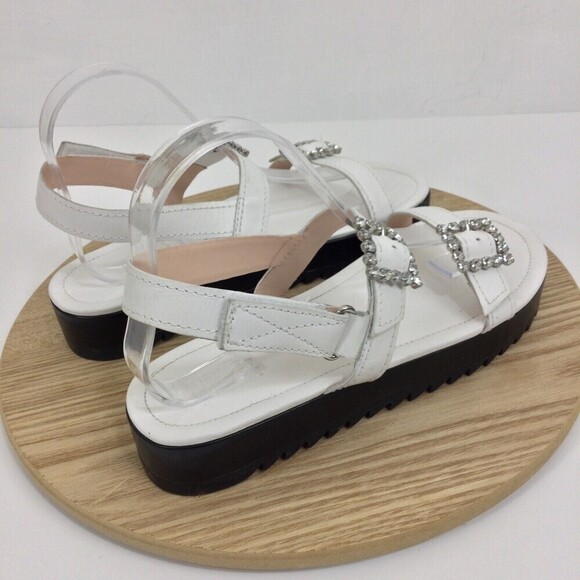Schutz Womens Ruth Leather Crystal Buckle Platform Strappy Sandals White 8.5B - Picture 3 of 16